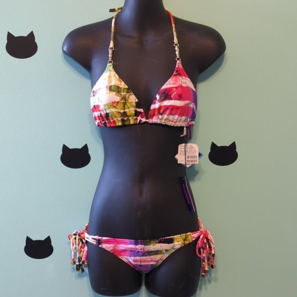 Cia Maritima String Bikini Tanga Watercolor Small Large New - Picture 1 of 8